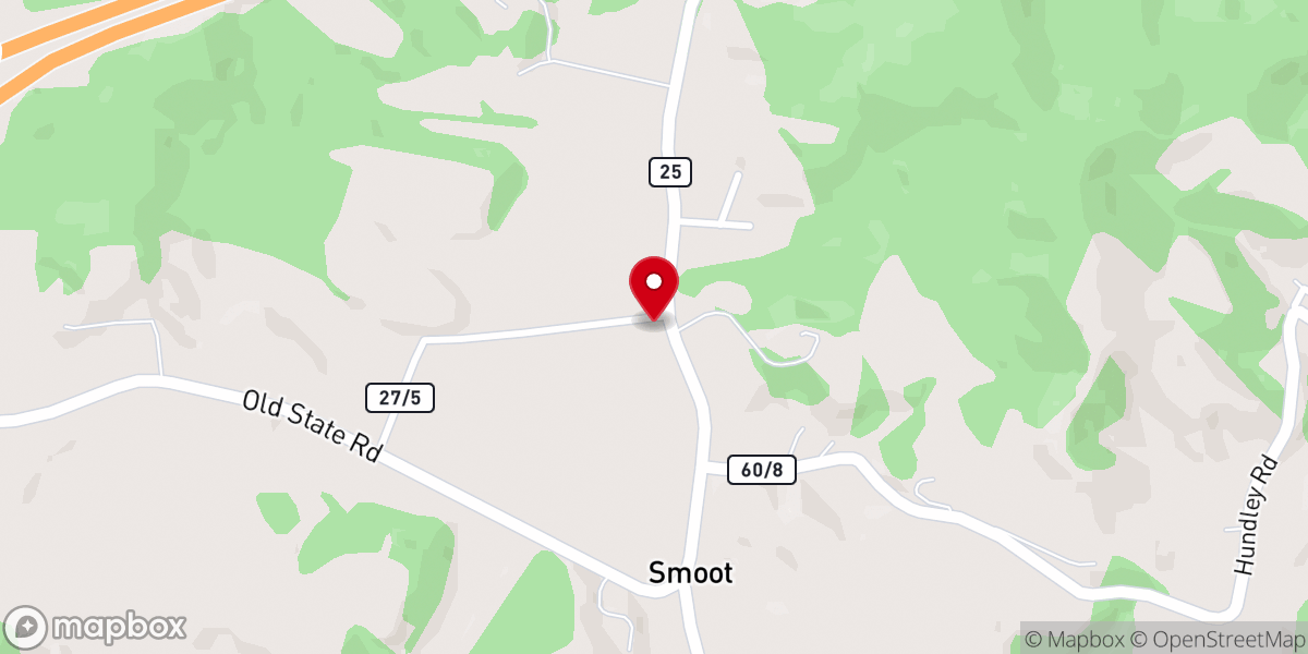 Map showing location of Smoot Baptist Church