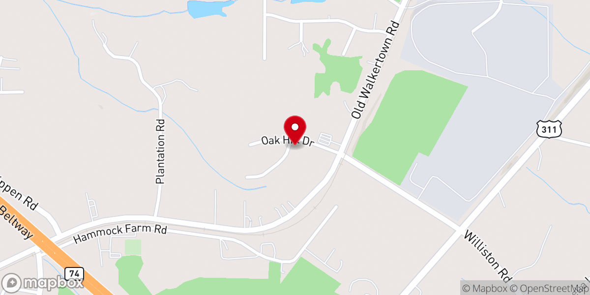 Map showing location of Oak Hill Baptist Church