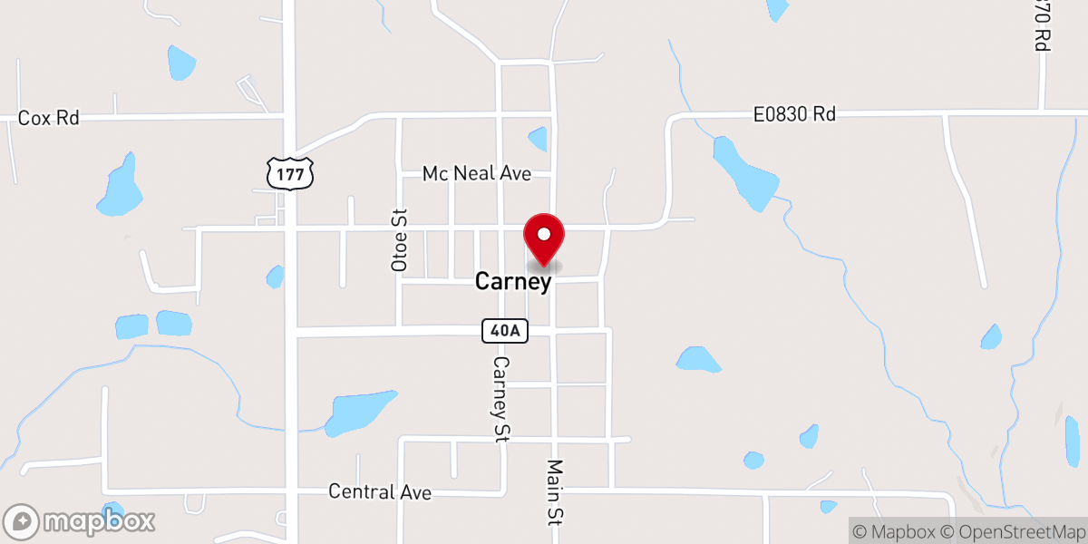 Map showing location of Carney City Hall