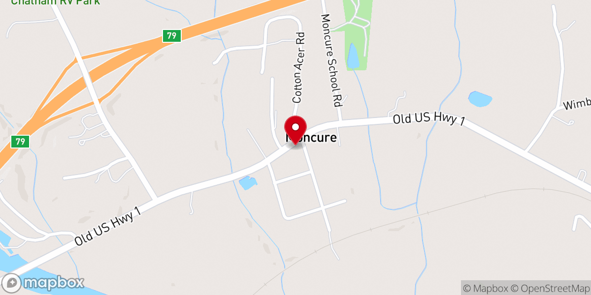 Map showing location of Moncure United Methodist Church