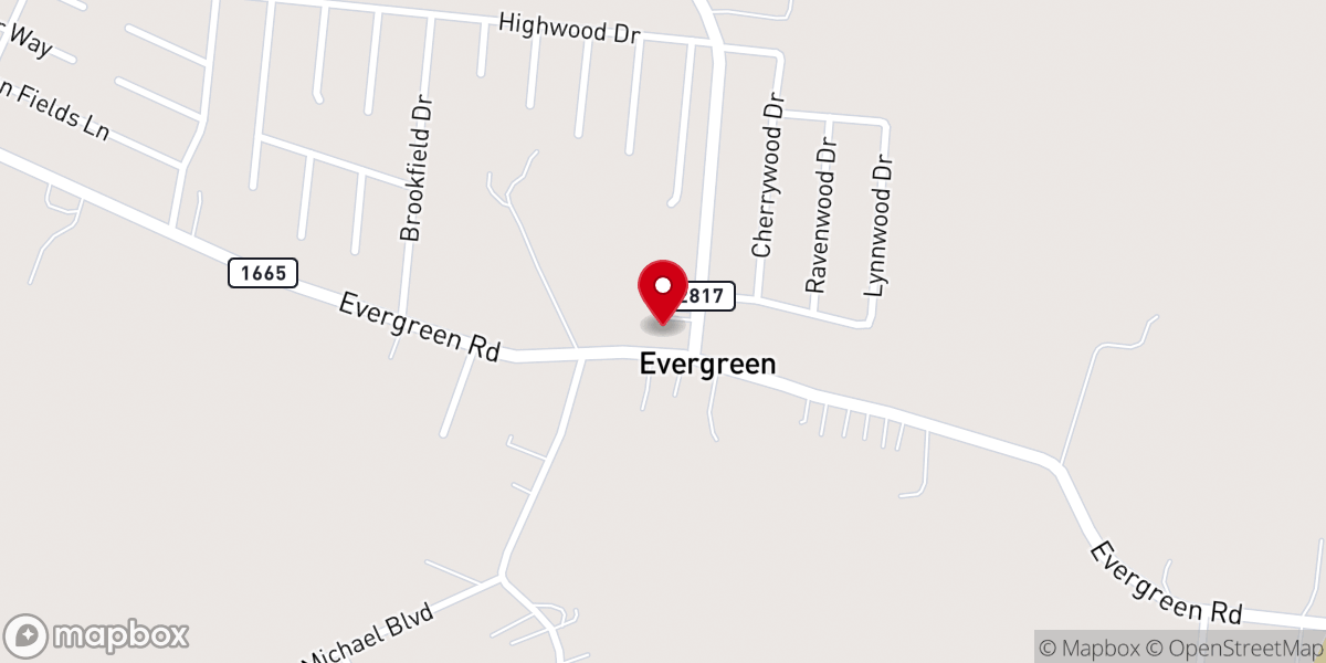 Map showing location of Evergreen Baptist Church