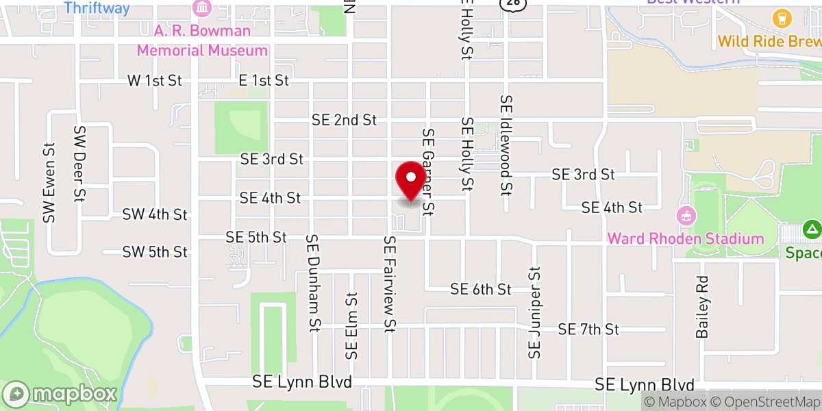 Map showing location of First Baptist Church of Prineville