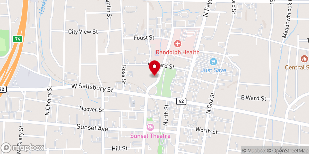 Map showing location of New Day the Church at Asheboro