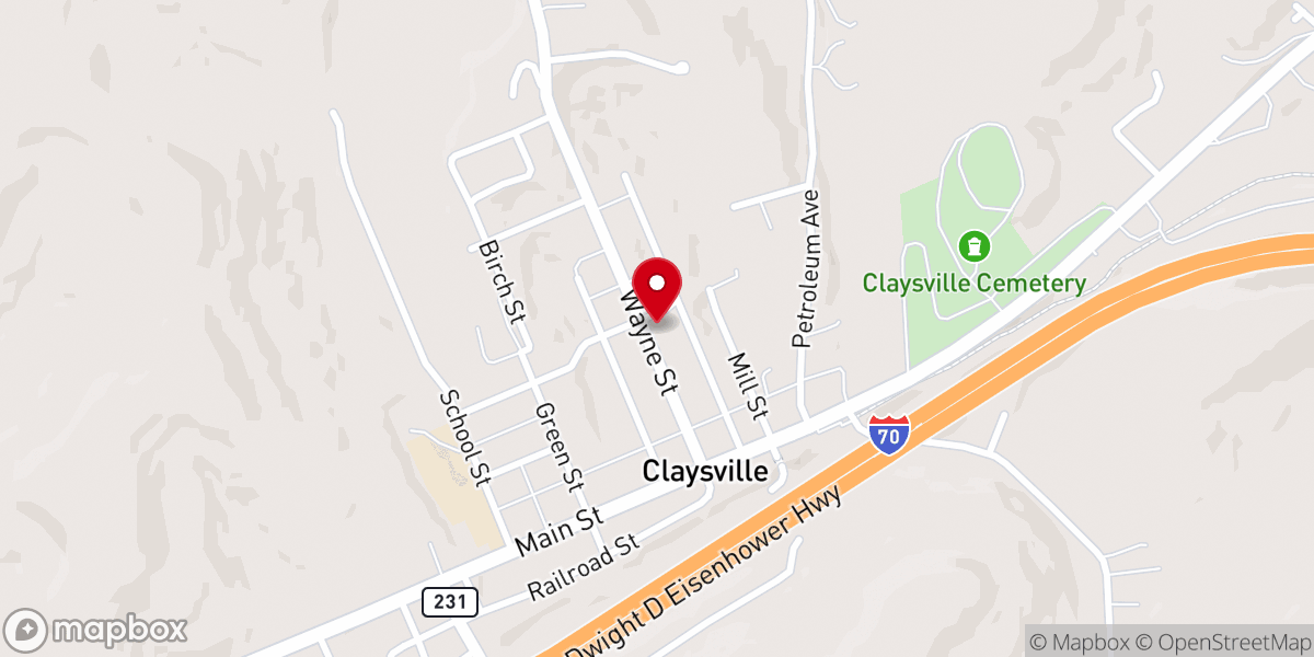 Map showing location of Claysville United Presbyterian