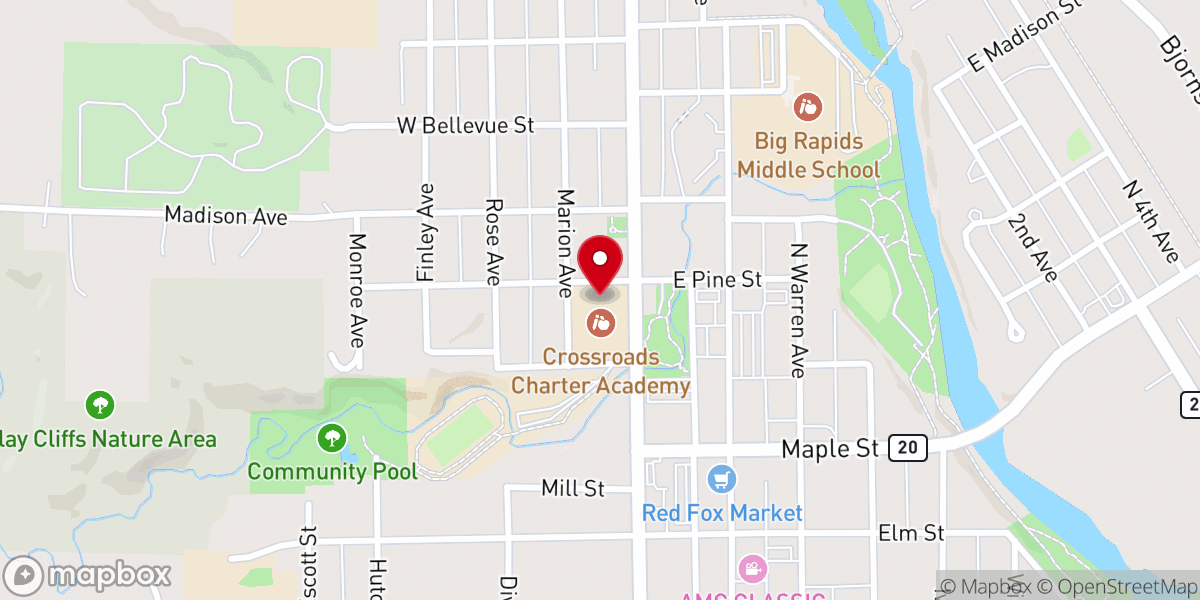 Map showing location of Crossroads Charter Academy