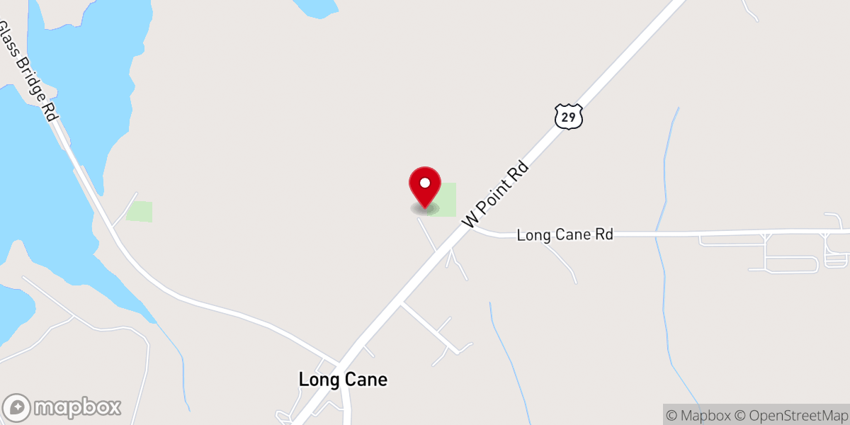 Map showing location of Long Cane Baptist Church