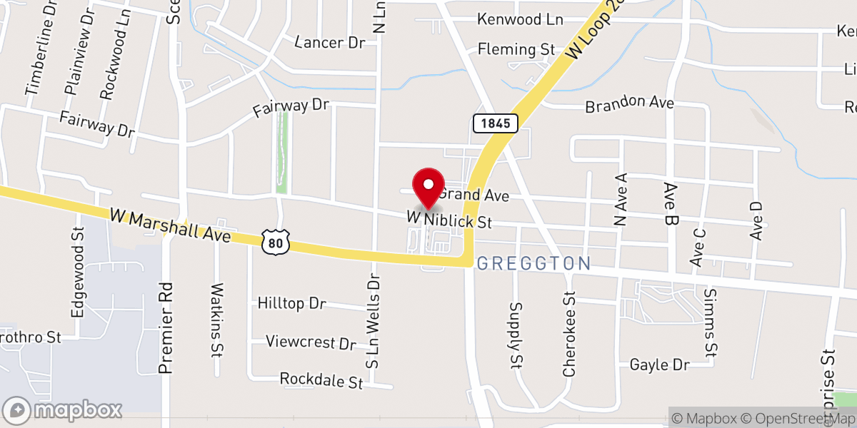 Map showing location of Pine Tree Assembly of God Church