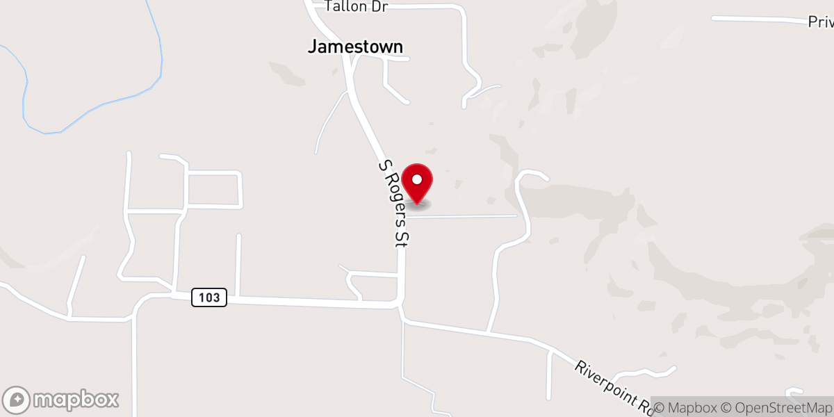 Map showing location of Jamestown Assembly of God Church