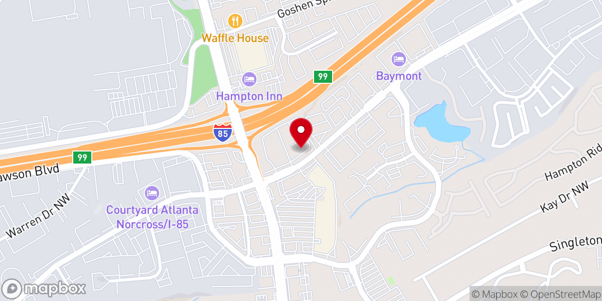 Map showing location of Georgia Full Gospel Assembly, Norcross (GFGA) church of God