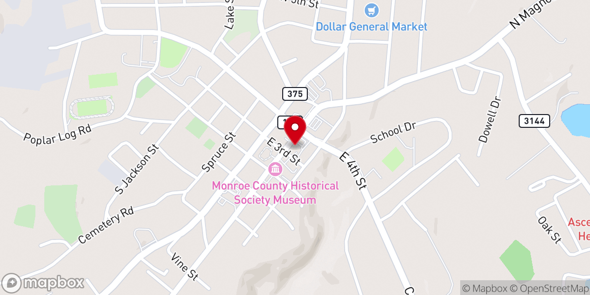 Map showing location of Tompkinsville First Baptist Church