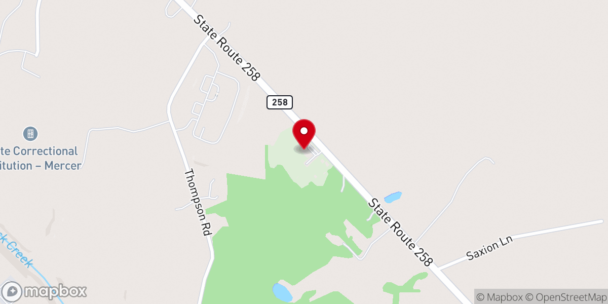Map showing location of Mercer Baptist Church