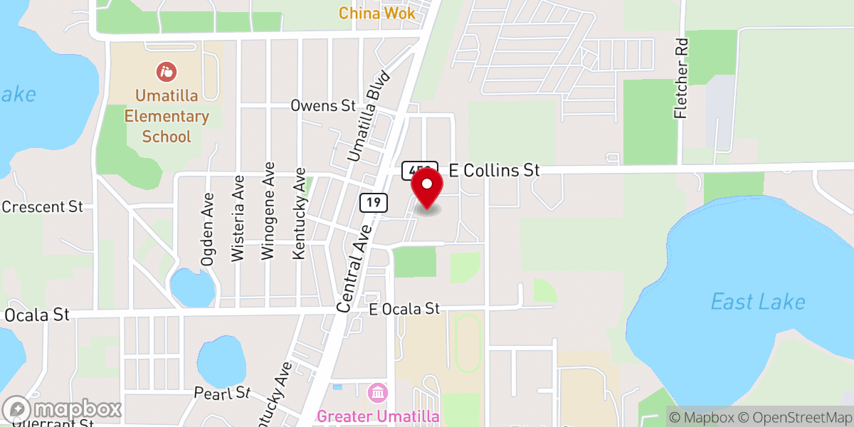 Map showing location of First Baptist Church of Umatilla
