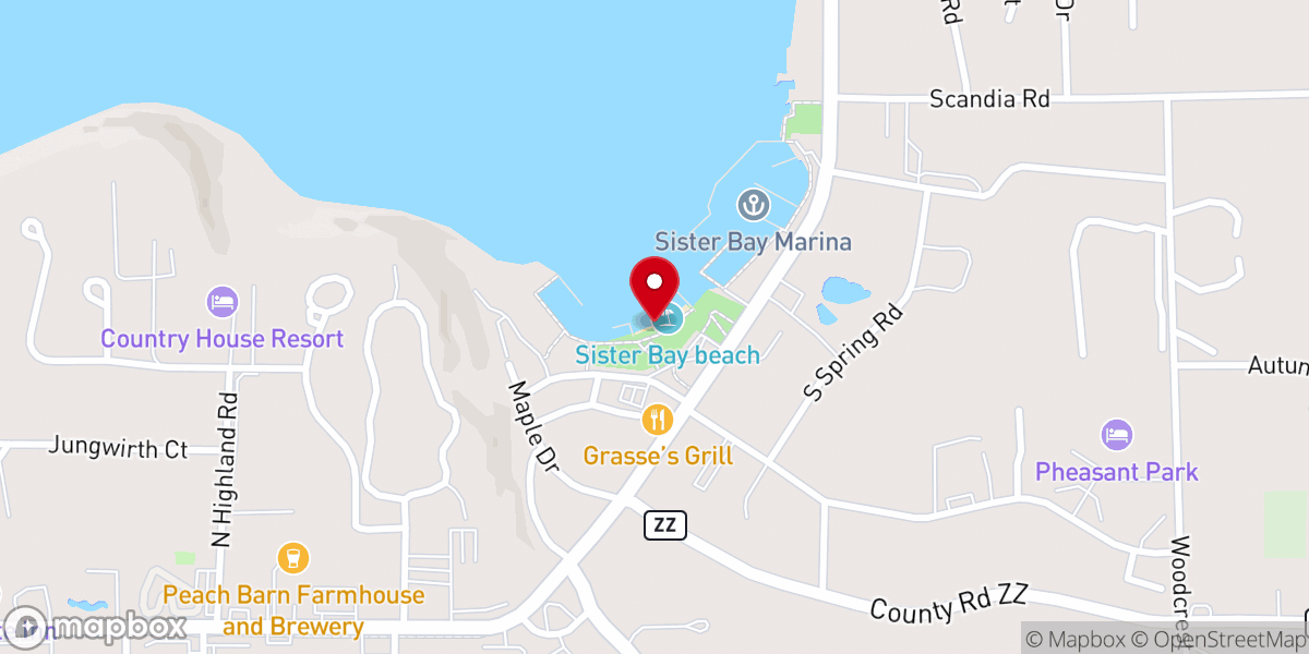 Map showing location of Sister Bay Beach