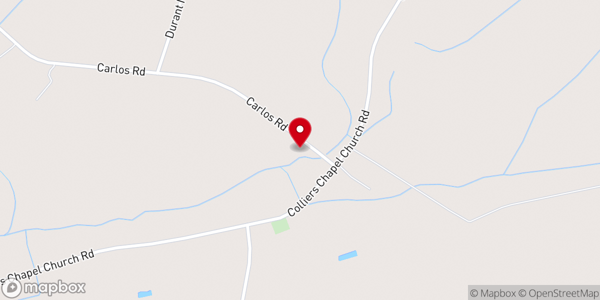 Map showing location of Antioch Free Will Baptist Church