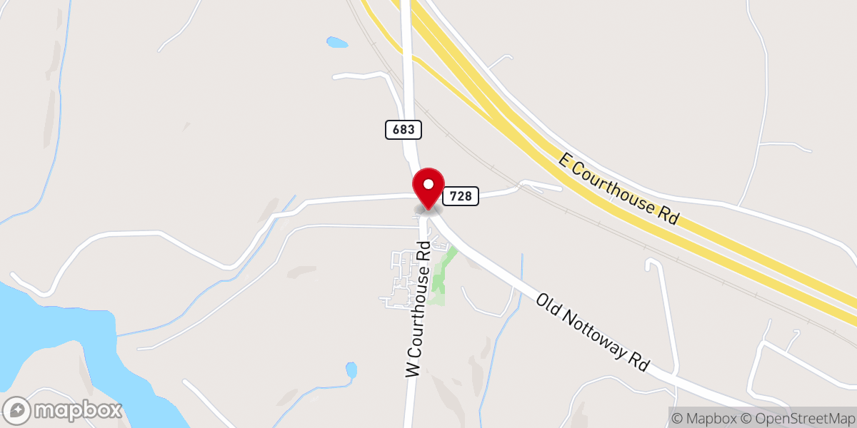 Map showing location of Nottoway Court House