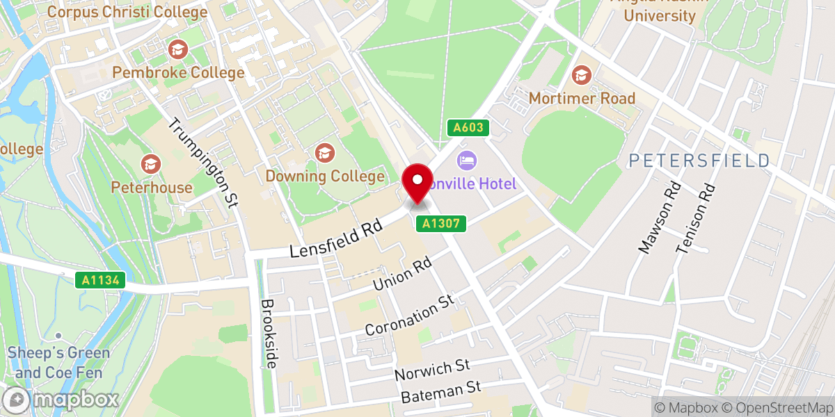 Map showing location of The Church of Our Lady of the Assumption and the English Martyrs, Cambridge