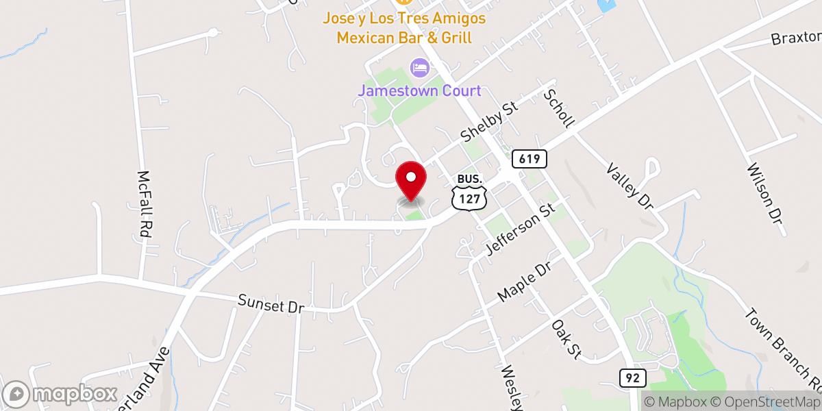 Map showing location of Jamestown First Baptist Church