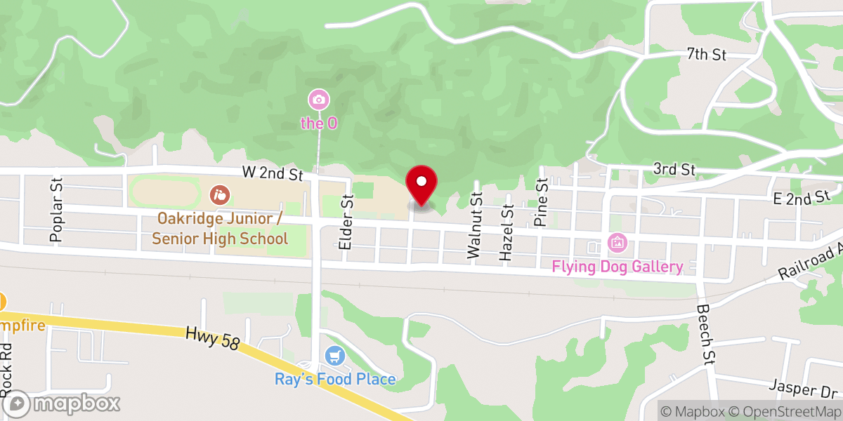 Map showing location of Oakridge Methodist Church