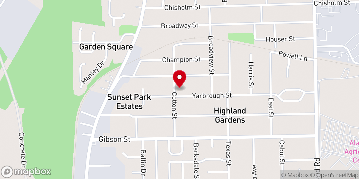 Map showing location of Yarbrough Street Baptist Church