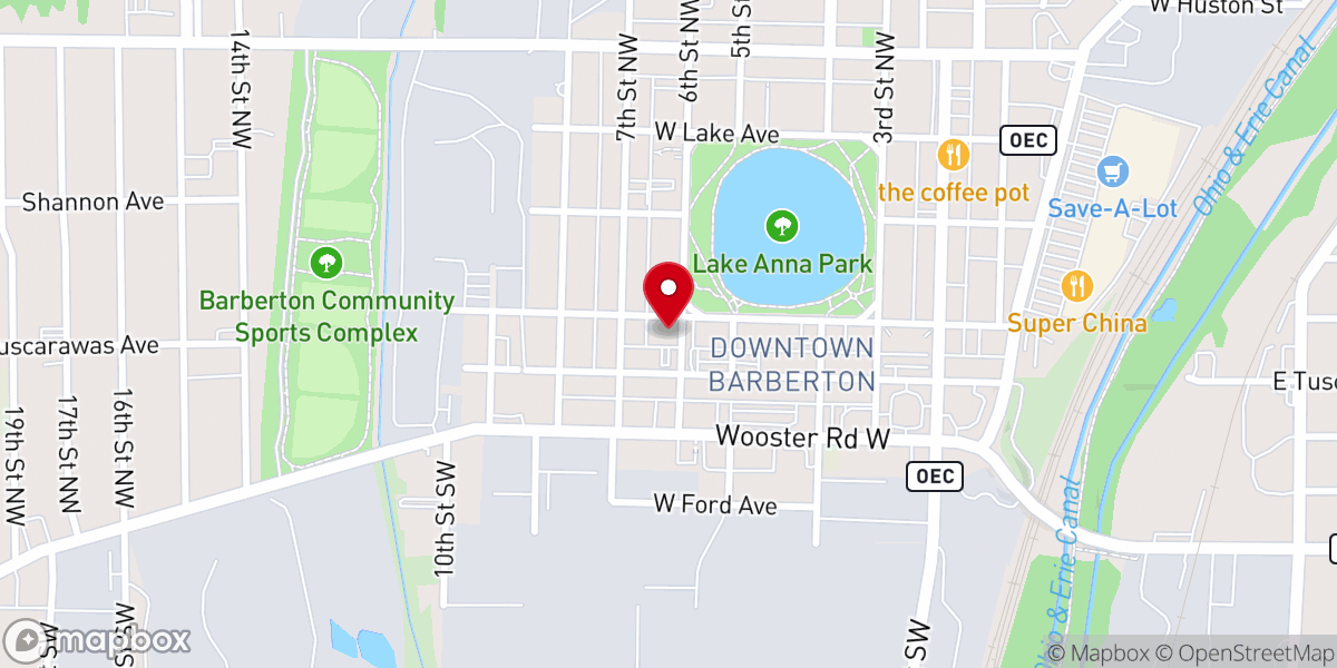 Map showing location of First Presbyterian Church of Barberton