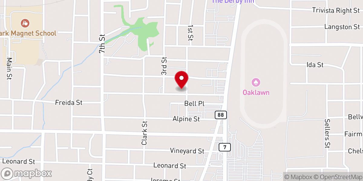 Map showing location of Oaklawn Baptist Church
