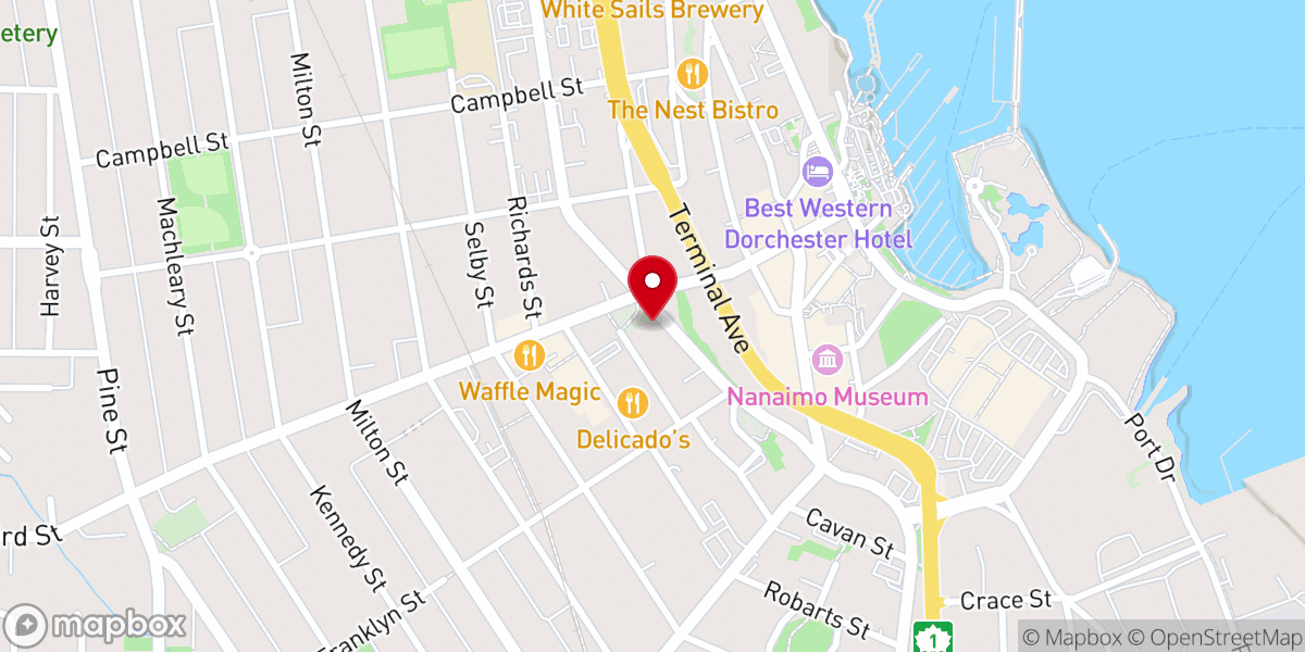 Map showing location of Nanaimo Alano Club