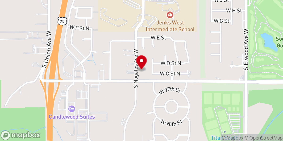 Map showing location of Crossroads Church Jenks