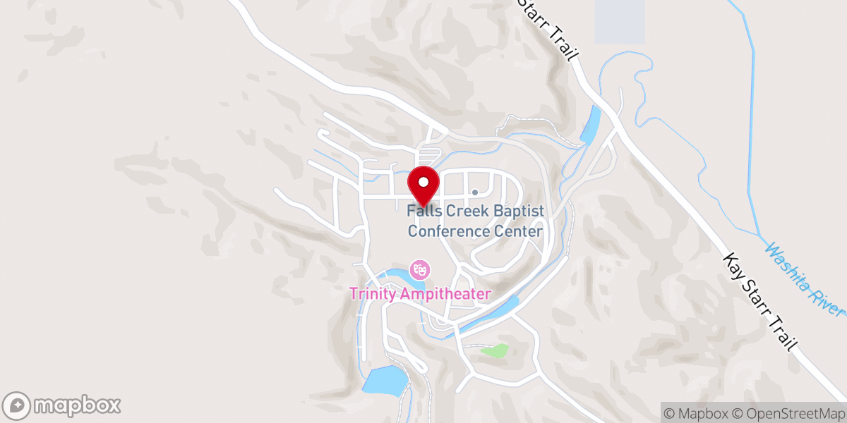 Map showing location of FBC El Reno Falls Creek Cabin