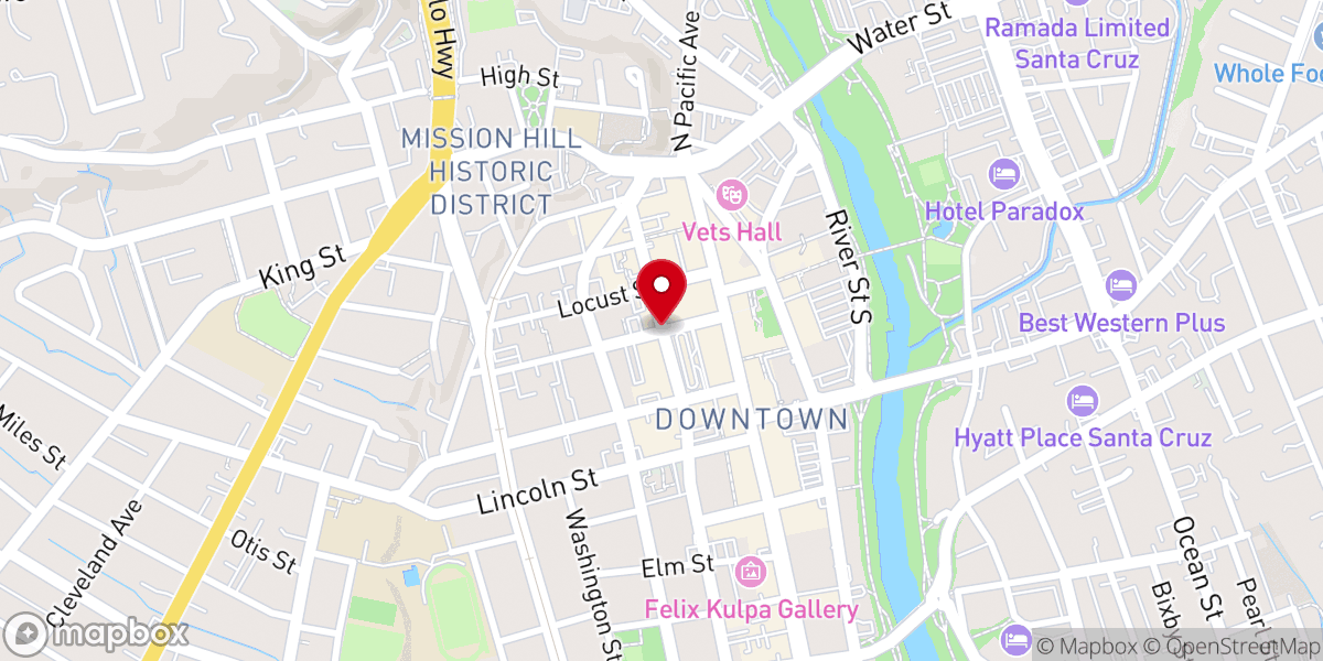 Map showing location of Santa Cruz Community Farmers' Market