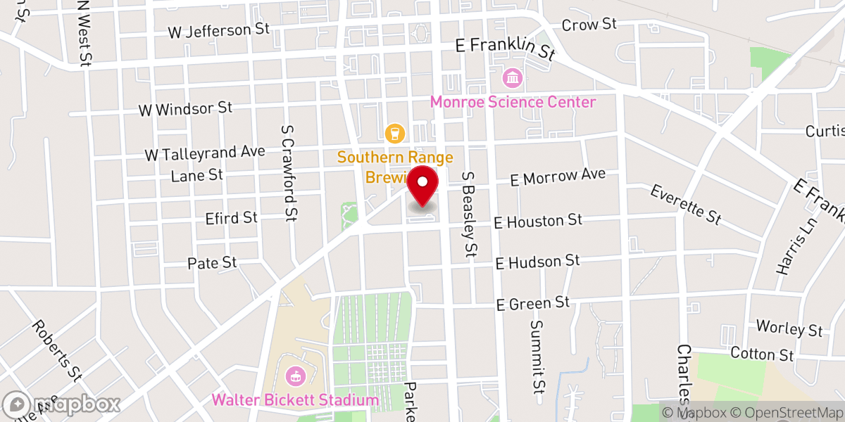 Map showing location of First Baptist Church, Monroe