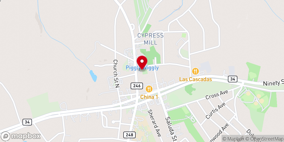 Map showing location of Ninety Six Presbyterian Church