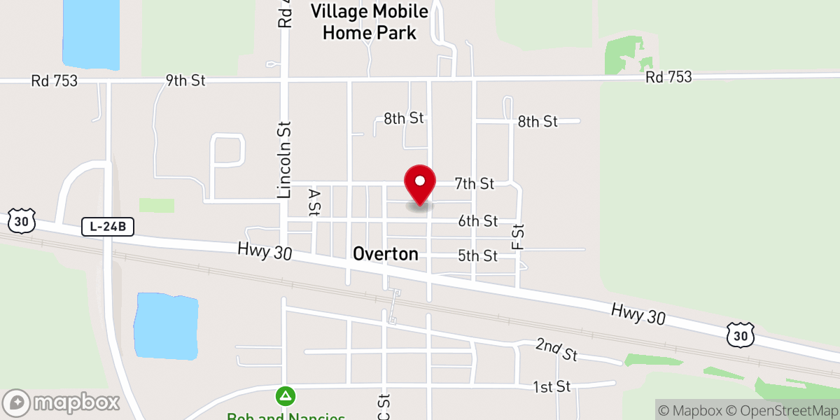 Map showing location of Overton United Methodist Church