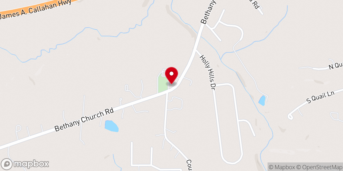 Map showing location of Bethany Baptist Church