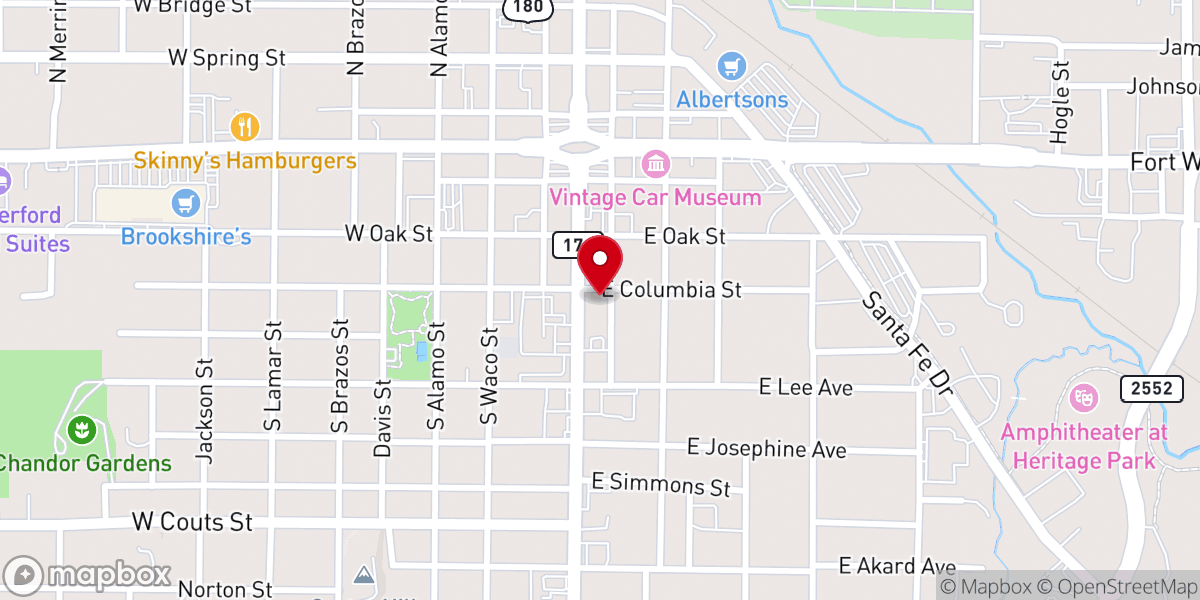 Map showing location of First United Methodist-Weatherford