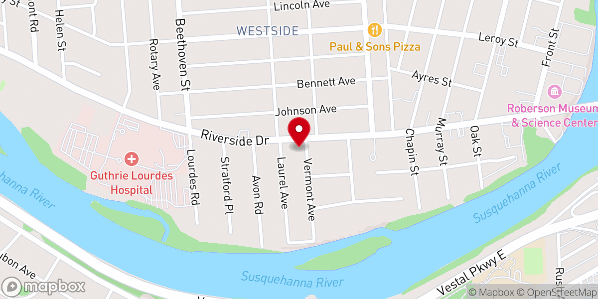 Map showing location of House of Worship Binghamton n.y
