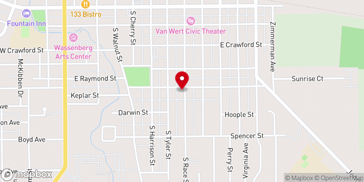 Map showing location of First UB Church Van Wert
