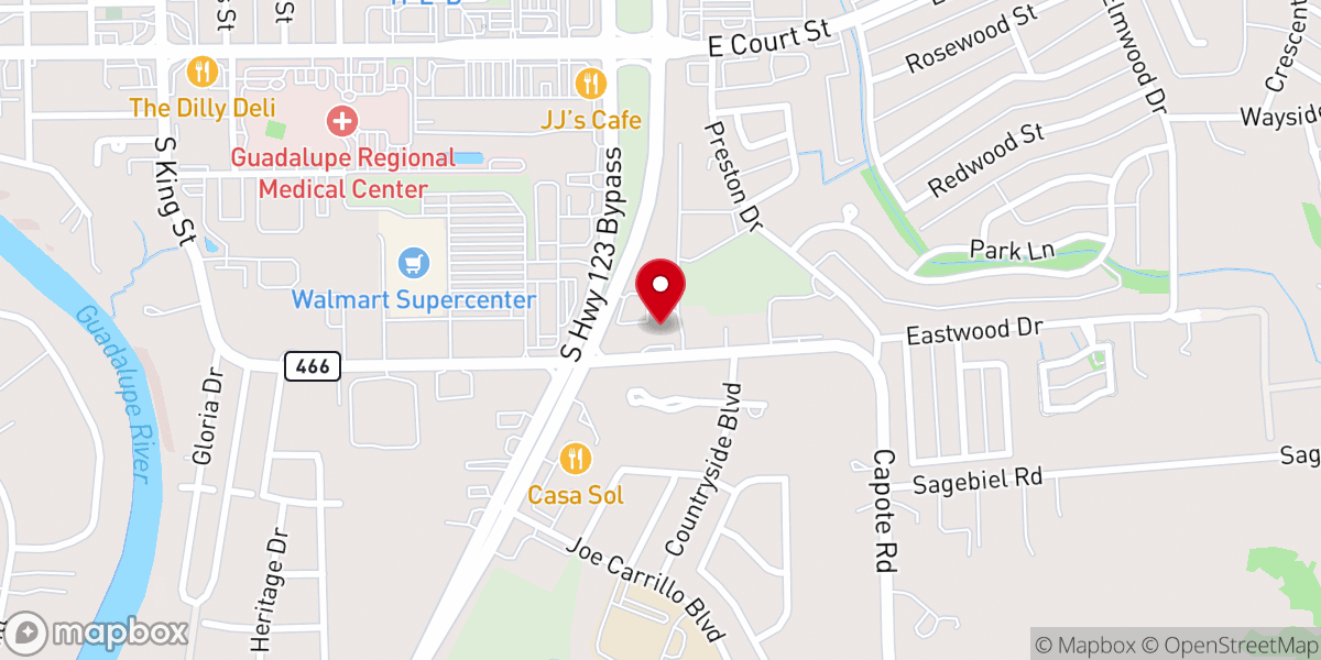 Map showing location of Hillcrest Assembly of God