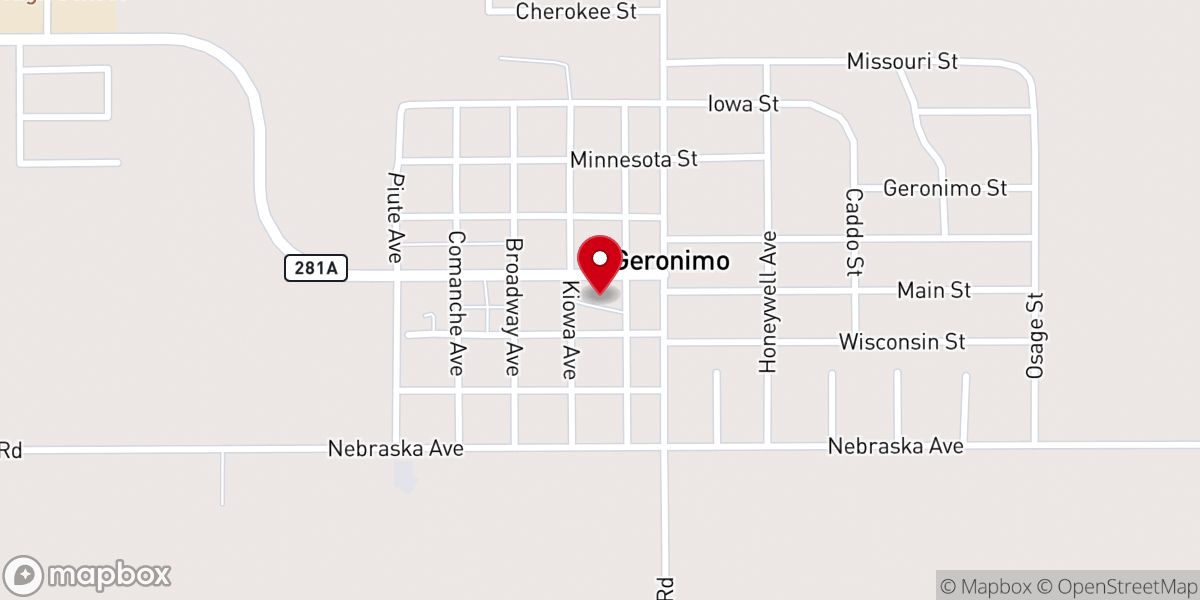 Map showing location of Geronimo Baptist Church