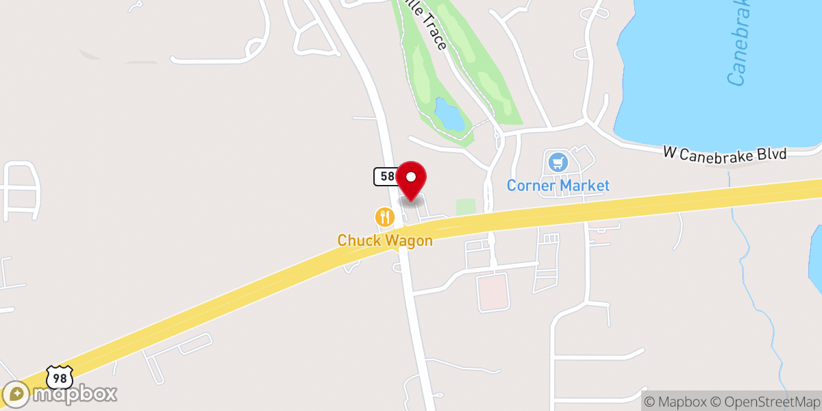 Map showing location of Bellevue Baptist Church