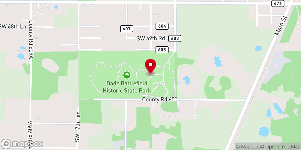 Map showing location of Dade Battlefield Historic State Park