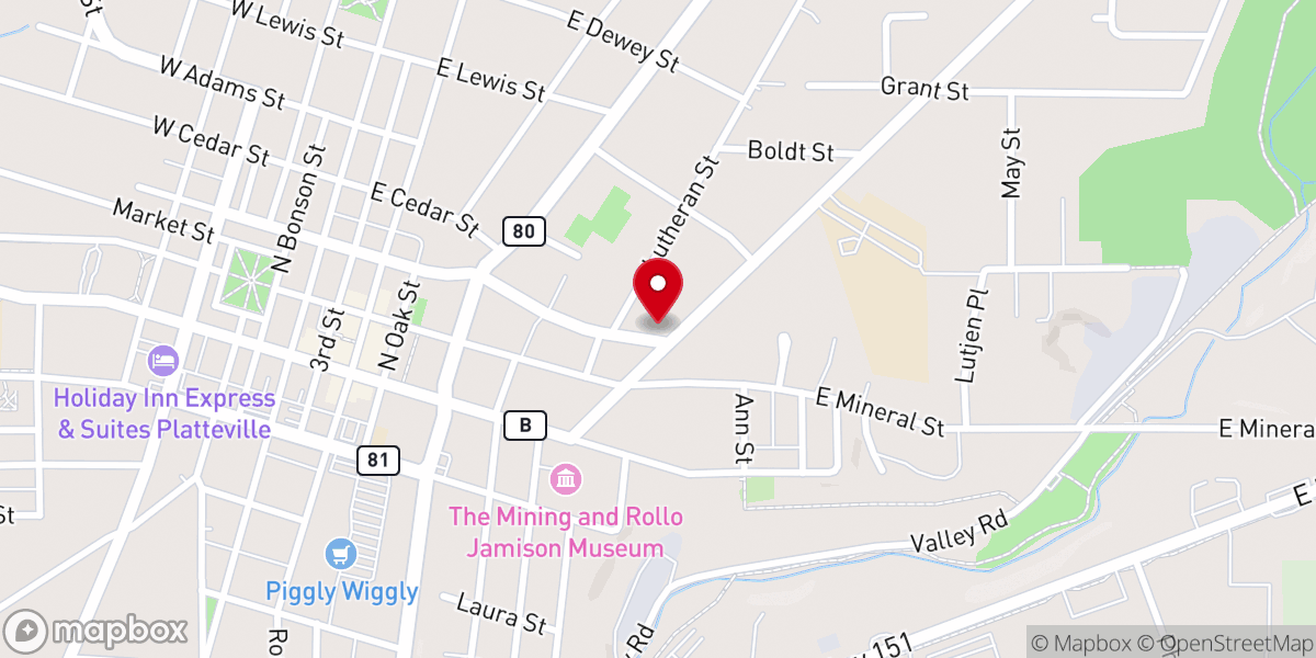 Map showing location of St Paul Lutheran Church