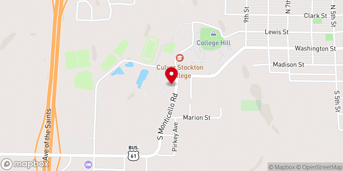 Map showing location of Merillat Chapel and Recital Hall-Culver-Stockton College
