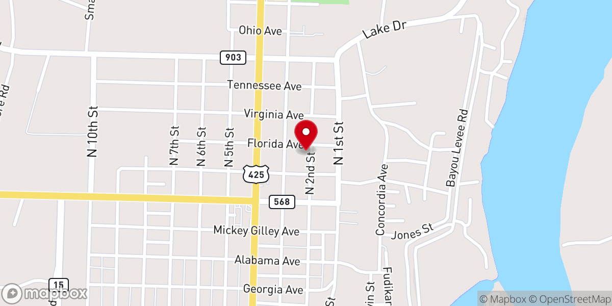 Map showing location of Ferriday Town Hall
