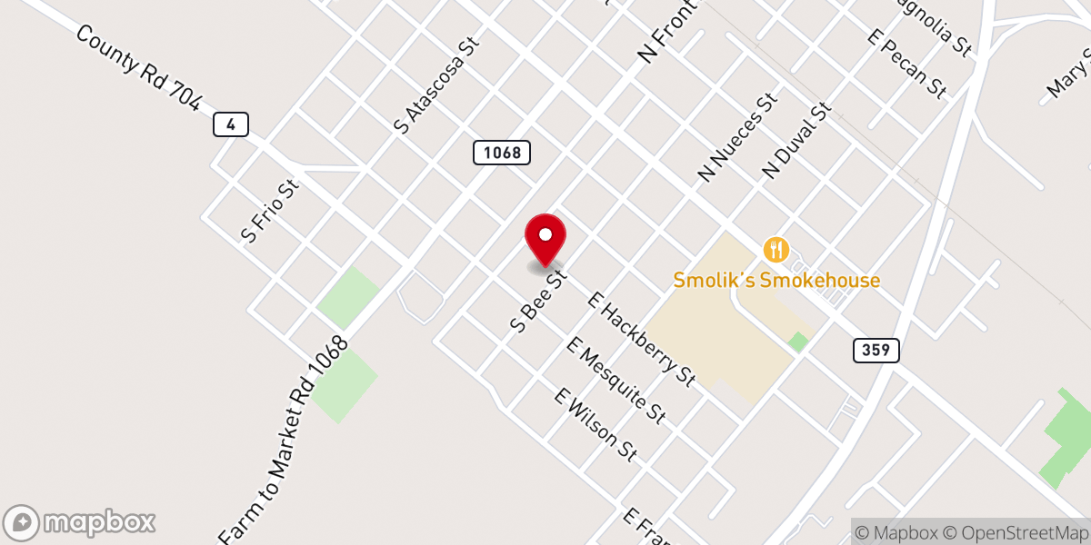 Map showing location of First Baptist Church of Mathis