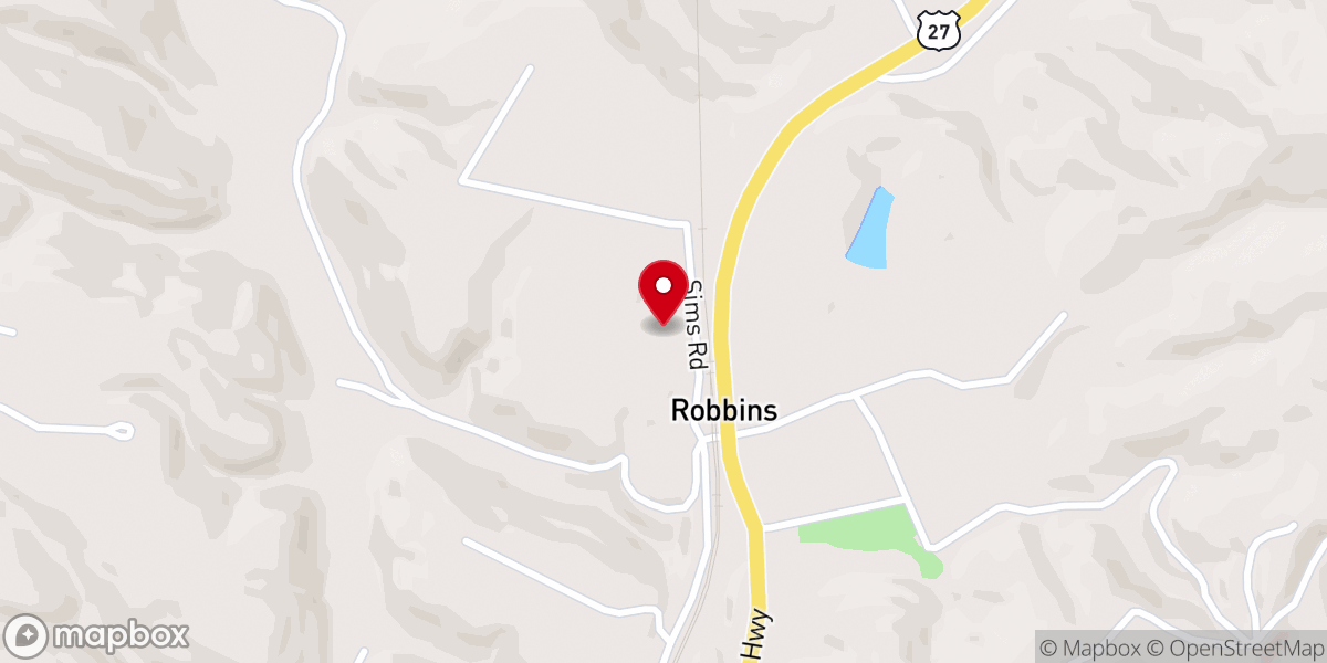 Map showing location of First Baptist Church of Robbins