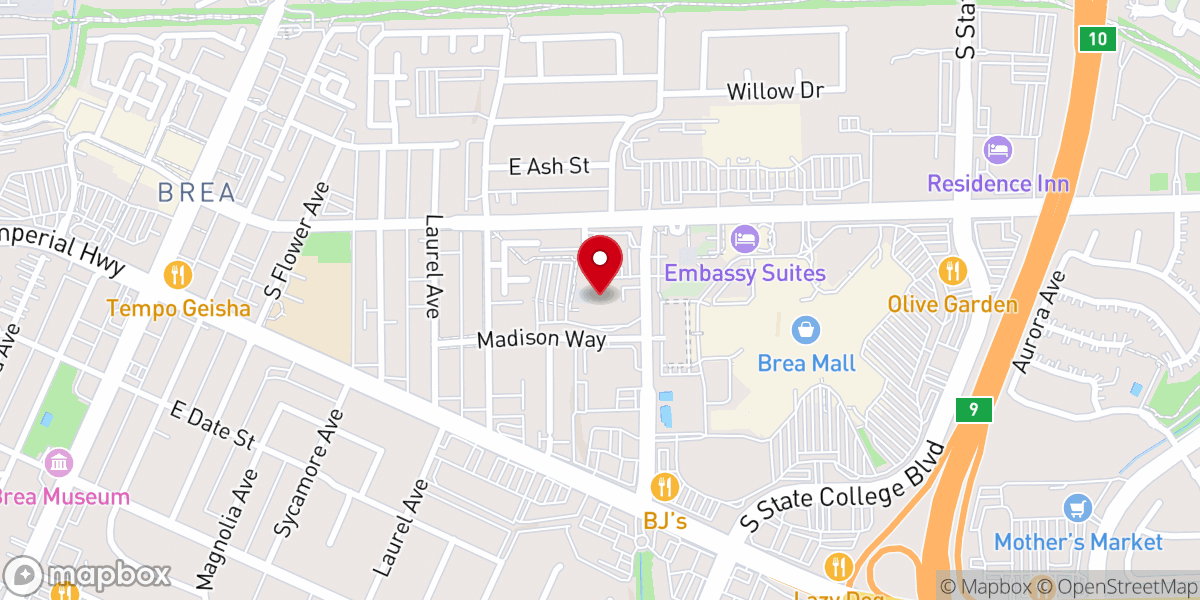 Map showing location of Saddleback Church Brea
