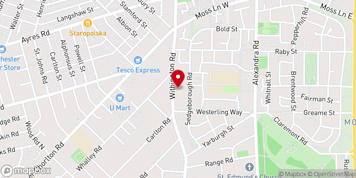 Map showing location of Whalley Range Methodist Church