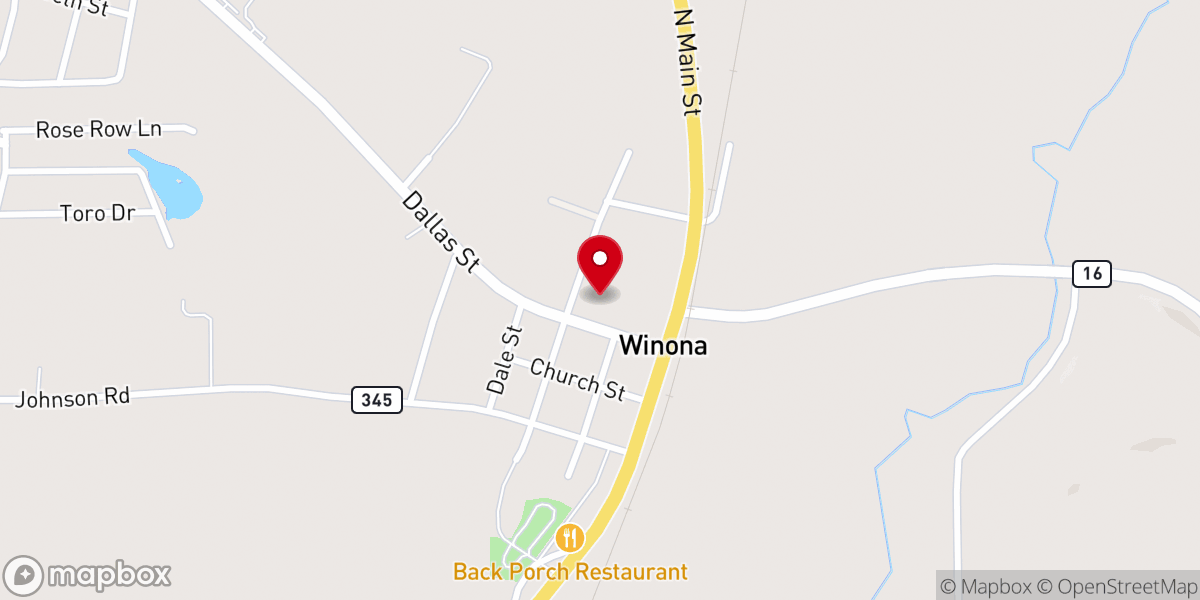 Map showing location of First Baptist Church of Winona