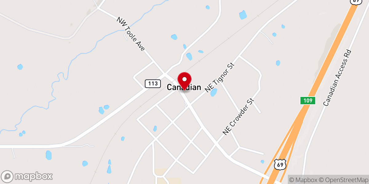Map showing location of Canadian Church of Christ