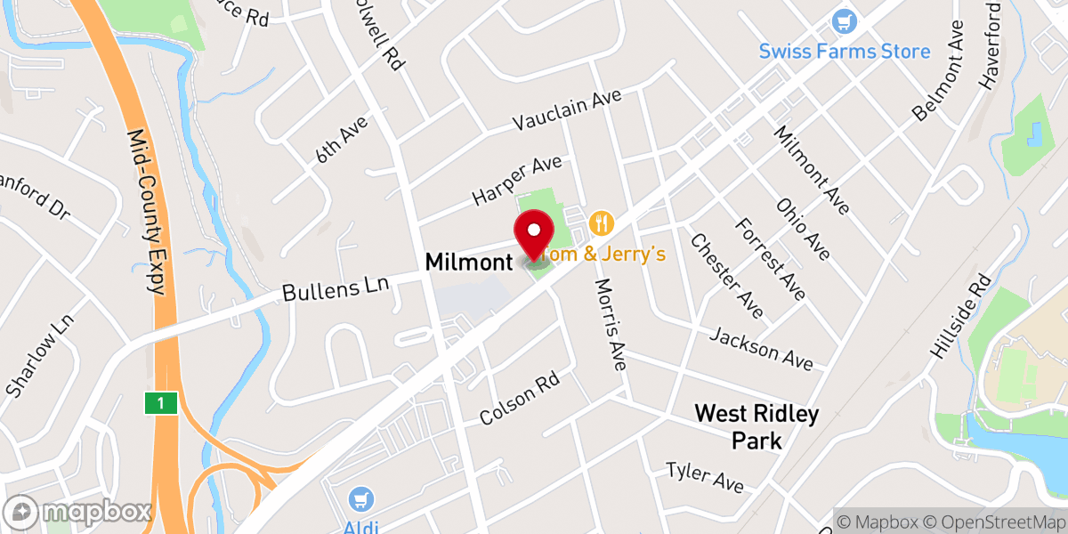Map showing location of Woodlyn Baptist Church